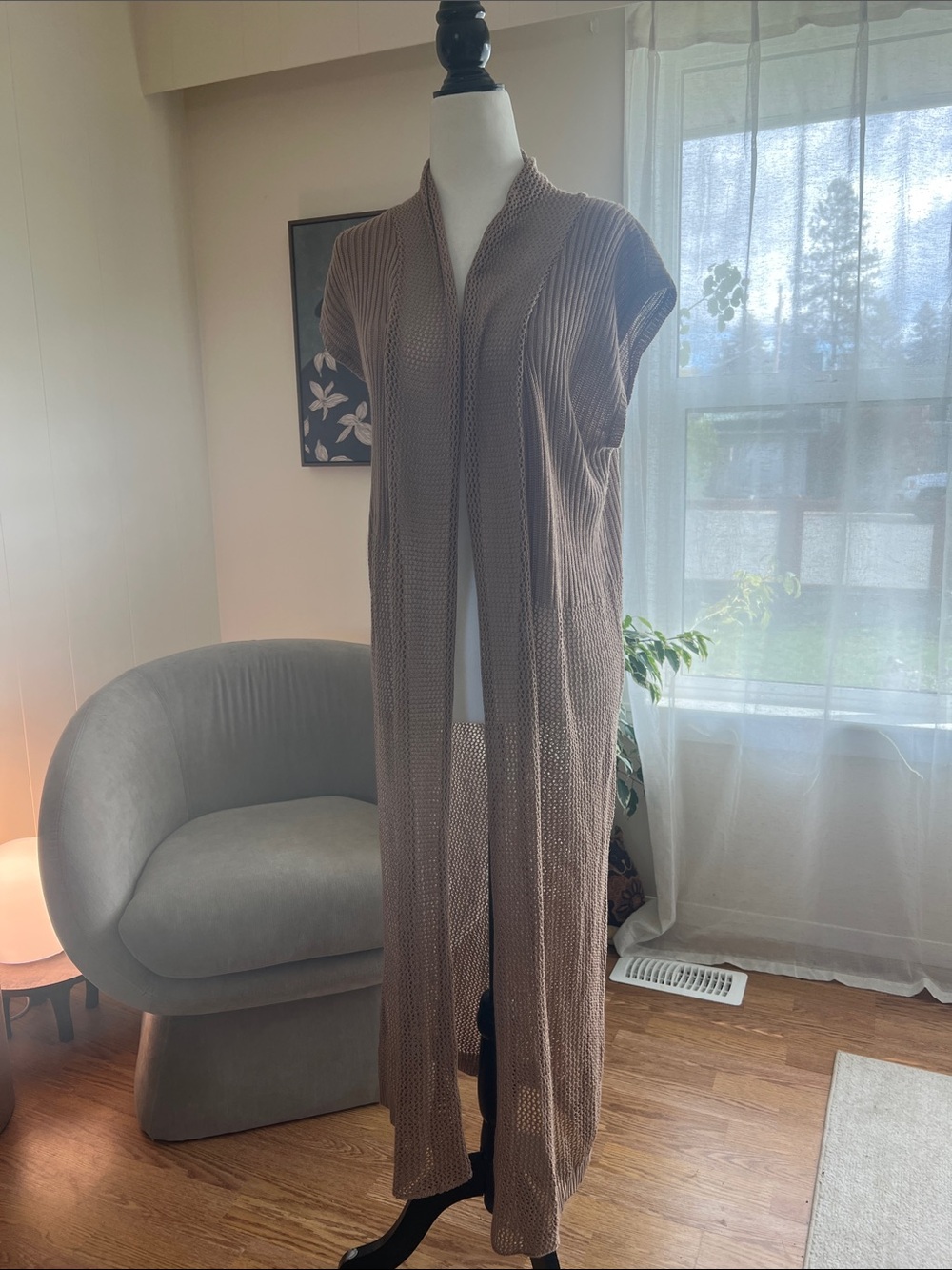 Neutral Knit Maxi long vest - Brown